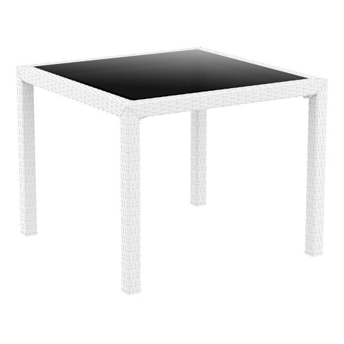 37" White Wickerlook Square Patio Dining Table with Tinted Glass Top