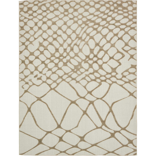 9' x 12' Ivory and Peanut Brown Geometric Rectangular Outdoor Area Throw Rug