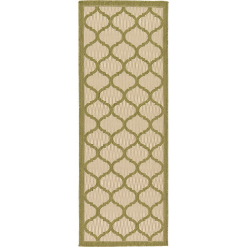 2' x 6' Olive Green & Beige Moroccan Trellis Rectangular Outdoor Rug