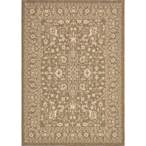 7' x 10' Brown and Beige Border Rectangular Outdoor Area Throw Rug
