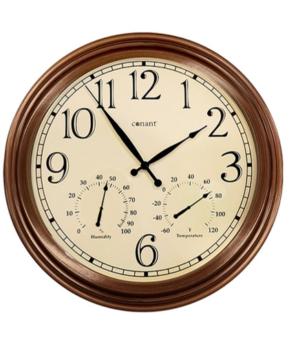 18" Beige, Brown, and Black Round Copper Finish Wall Clock and Weather Station