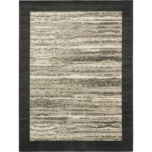 9' x 12' Black and Beige Transitional Striped Rectangular Outdoor Area Throw Rug