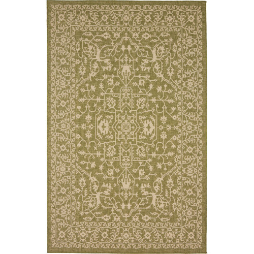 5' x 8' Green and Beige Border Rectangular Outdoor Area Throw Rug