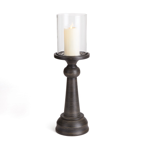 27" Rich Black and Clear Farmhouse-Style Wood and Glass Naomi Candle Stand - Large