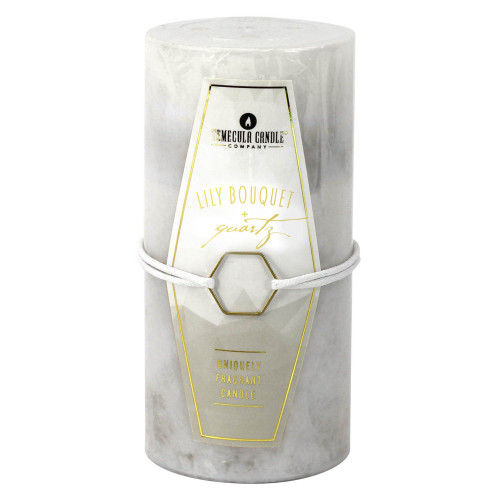 6" White and Gray Lily Bouquet Scented Pillar Candle