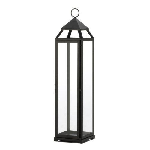 29" Black and Clear Contemporary Candle Lantern with Hanging Loop