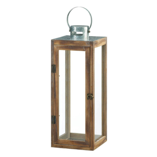 22" Brown and Clear Large Top Square Candle Lantern
