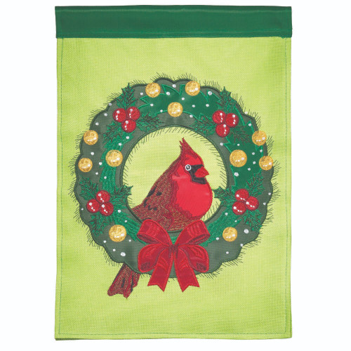 Christmas Cardinal Wreath Burlap Double Applique Outdoor Large Flag 42"x 29"