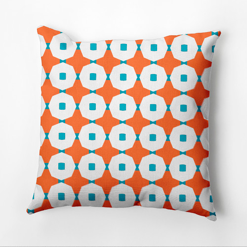20" x 20" Orange and White Button Up Square Outdoor Throw Pillow