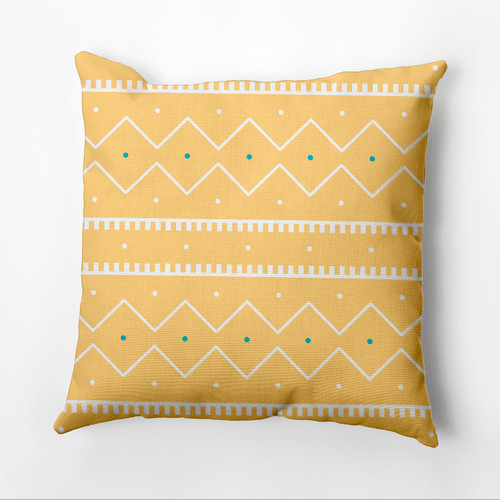 16" x 16" Yellow and White Mudcloth Square Outdoor Throw Pillow