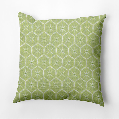 16" x 16" Green and White Tufted Square Outdoor Throw Pillow