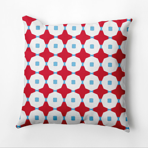 16" x 16" Red and White Button Up Square Outdoor Throw Pillow