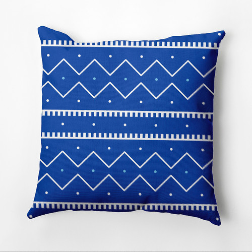 Mudcloth Square Outdoor Throw Pillow - 16" - Blue and White