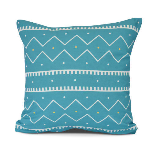 18" Turquoise Blue, Yellow, and White Square Mudcloth Decorative Outdoor Pillow - Down Alternative Filler