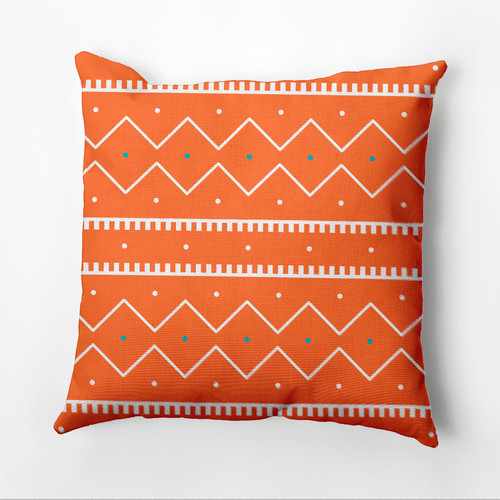 18" x 18" Orange and White Mudcloth Square Outdoor Throw Pillow