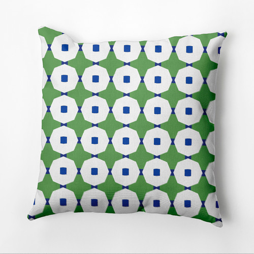 20" x 20" Green and White Button Up Square Outdoor Throw Pillow