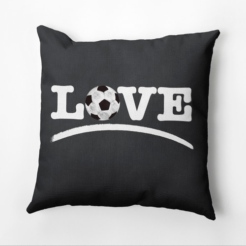 16" x 16" Gray and White Love Soccer Square Outdoor Throw Pillow