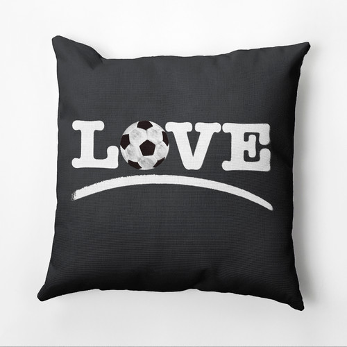 18" x 18" Gray and White Love Soccer Square Outdoor Throw Pillow