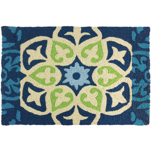 1.75' x 2.75' Barcelona Tile Blue and Green Rectangular Outdoor Area Throw Rug