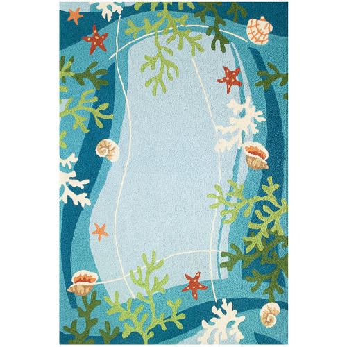 4.8' x 6.5' Underwater Coral & Starfish Blue Rectangular Area Throw Rug