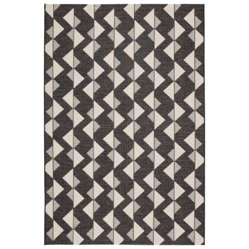 5.25' x 7.5' Black and Cream White Geometric Zemira Rectangular Outdoor Area Throw Rug