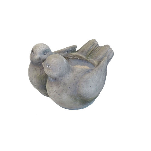 10.25" Gray Solid Love Birds Figure Decorative Planter