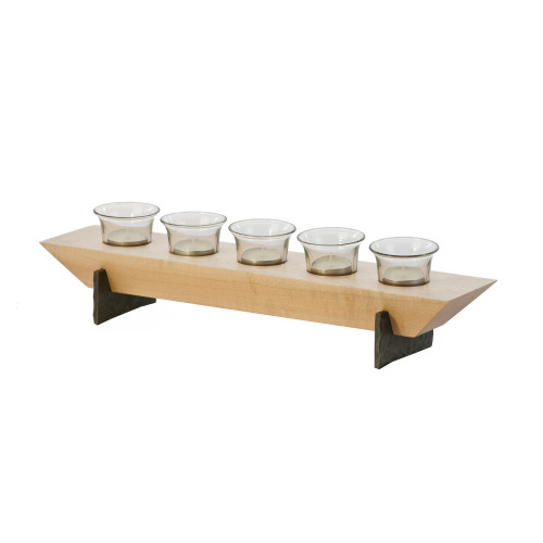 Set of 5 Brown Maple Wood Village Votive Holders 17.75"