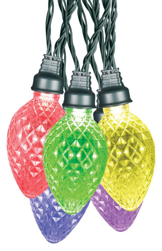 12 Multi Color Changing Large Faceted LED String Christmas Lights - 12.5 Feet White Wire