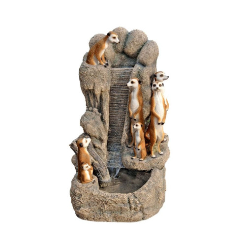 30" Gray and Orange Mongoose Watering Hole Fountain Outdoor Garden Statue