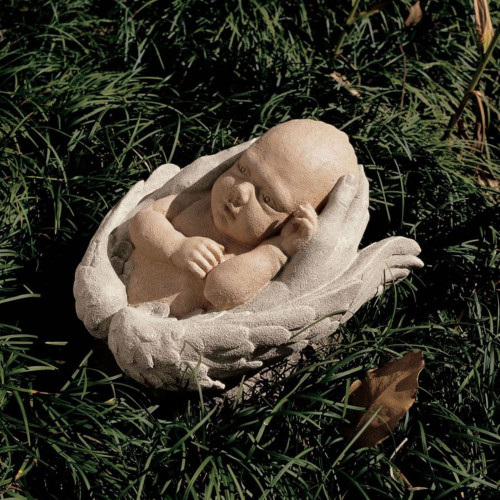 12" Beige and Gray In Natures Hands Baby Cherub Angel Outdoor Garden Statue