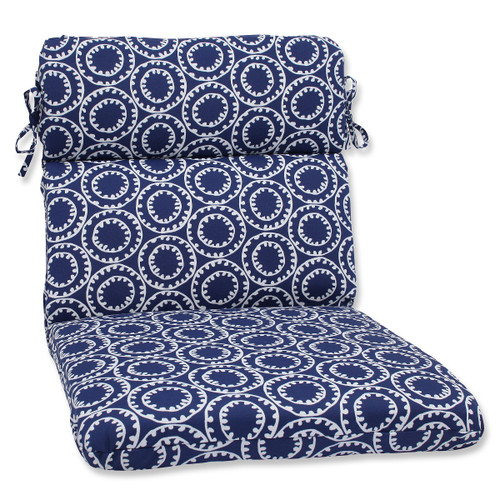 40.5" Blue and White Geometric Outdoor Patio Rounded Chair Cushion