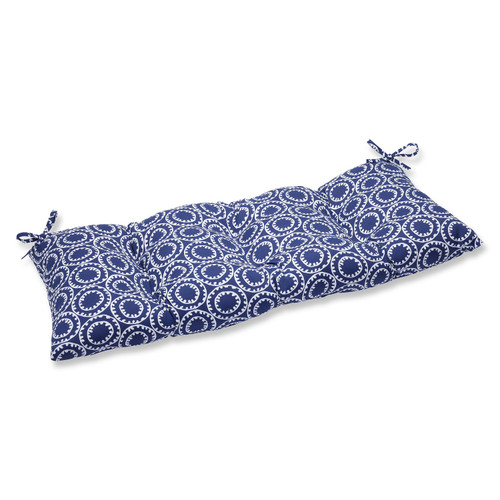 44" Blue and White Geometric Outdoor Patio Loveseat Cushion