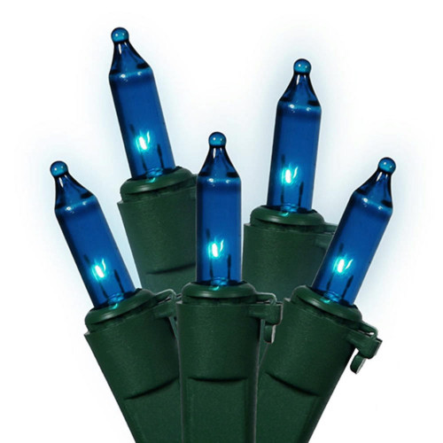 35-Count Teal Blue Mini Christmas Light Set, 11.25ft Green Wire