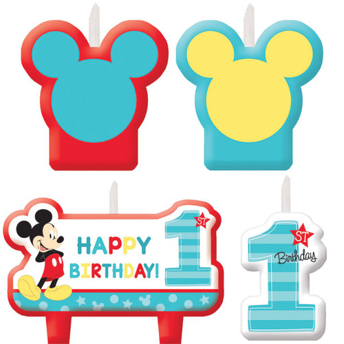 Pack of 4 Red and Blue Disney Mickey Mouse Birthday Party Candles