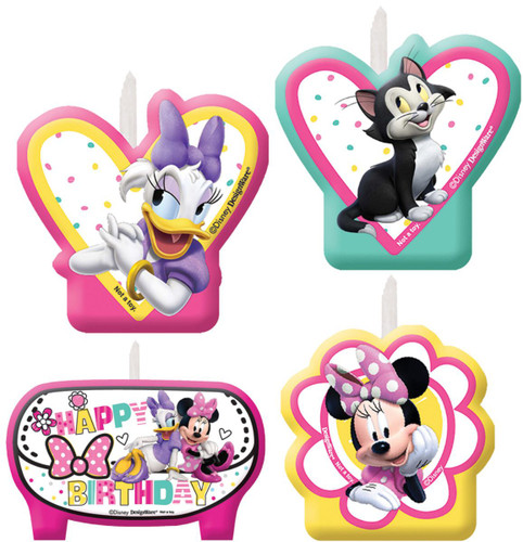 Pack of 4 Pink and Yellow Minnie Helpers Birthday Party Candles