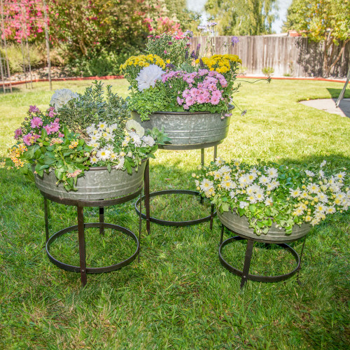 Set of 3 Silver and Black Traditional Outdoor Planters 20.5"