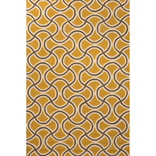2' x 3' Yellow Gold, Gray and Ivory Barbells Hand Hooked Outdoor Area Throw Rug