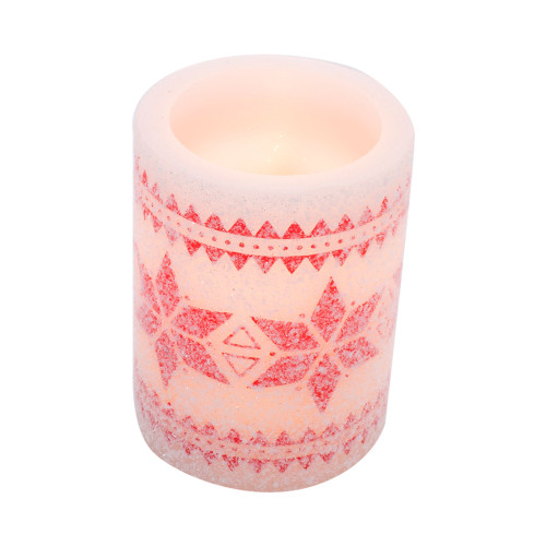 4" White And Red Round Frosty And Star Pillar