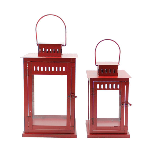 Set of 2 Red Square Lanterns 14"