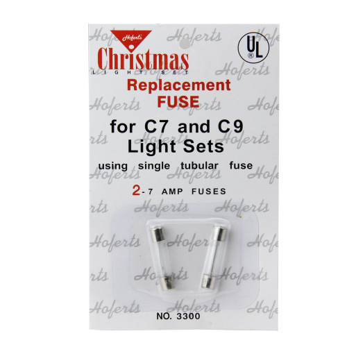 Set of 2 Clear and Silver Replacement Fuses for C7 or C9 Christmas Lights - 7 Amps