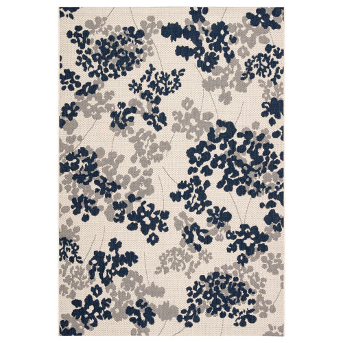 8.75' x 12.4' Gray and Blue Floral Outdoor Rectangular Area Throw Rug