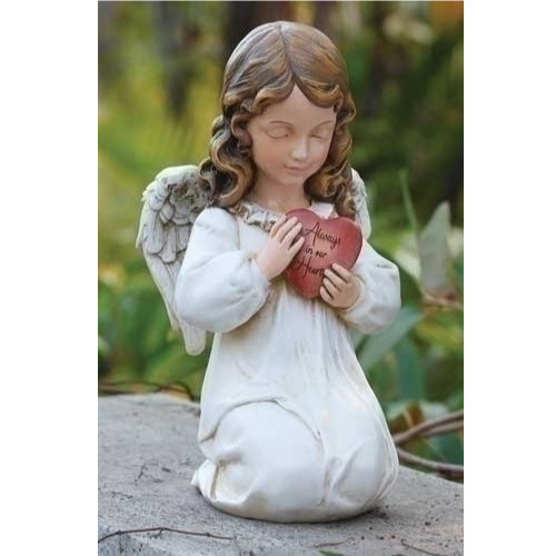 Set of 2 Joseph's Studio Inspirational Angel with Heart Memorial Outdoor Garden Statues 11.75"