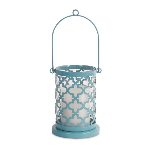 Set of 3 Blue Unique Appealing Pattern Candle Holder with Over Sized Handle 6.5"