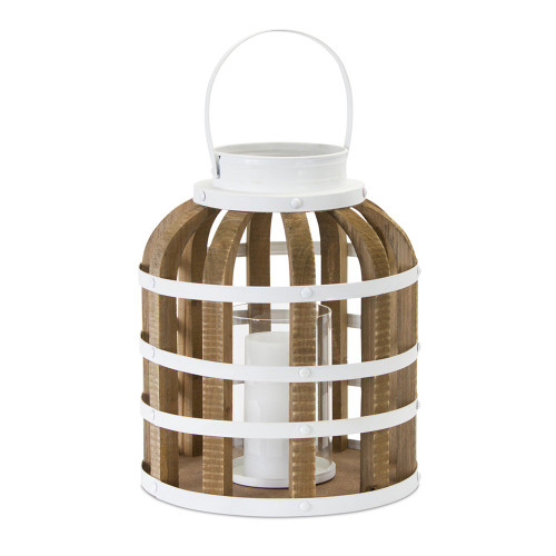 14.5" Brown and White Wooden Lantern