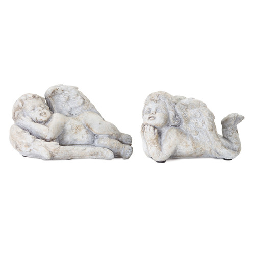 Set of 4 White and Brown Statue Cherub 5"