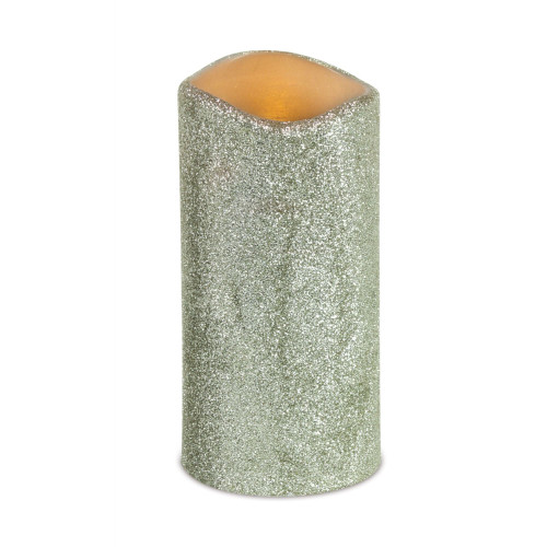 Set of 2 Gray and Silver Glittery Finish LED Flameless Pillar Candles 6"