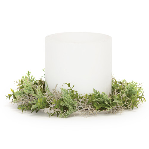 Set of 12 Green and Beige Foliage Candle Ring 10.5"