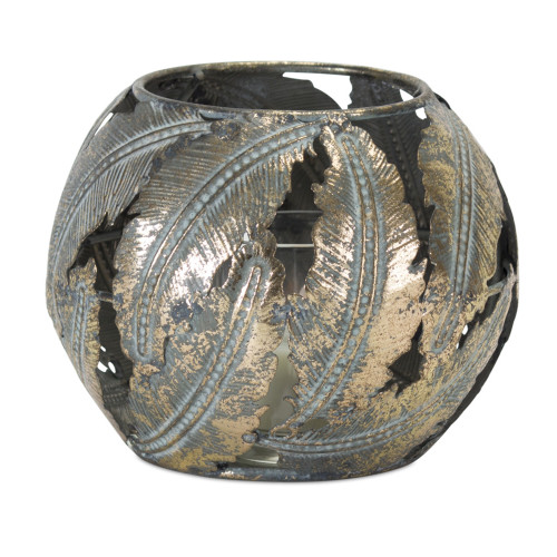 Set of 4 Rustic Gold Leaf Openwork Style Metal Votive Holder 4.5"