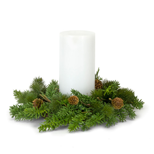 Set of 2 Green and Brown Contemporary Pine Cone Candle Ring 13"