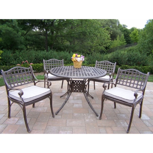 Elite Cast Aluminum 42 Inch table,  5pc Dining Set with Cushions